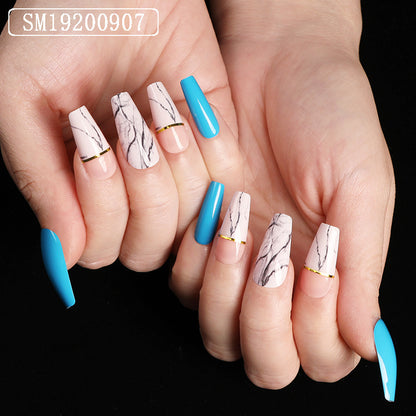 Marble Ballet Coffin Nails - Fake Nail Set