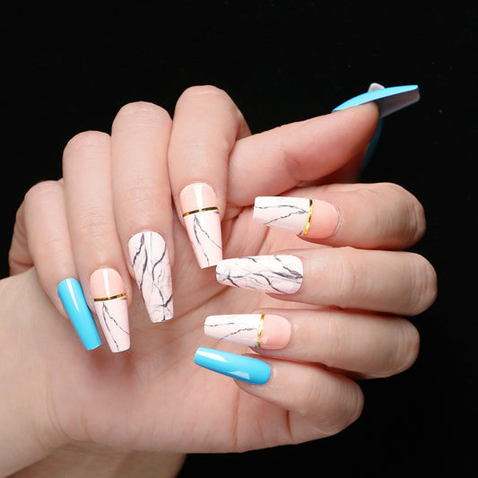 Marble Ballet Coffin Nails - Fake Nail Set