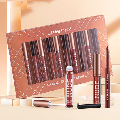 LANGMANNI 12-Piece Matte Lipstick & Liner Set - Waterproof & Kiss-Proof